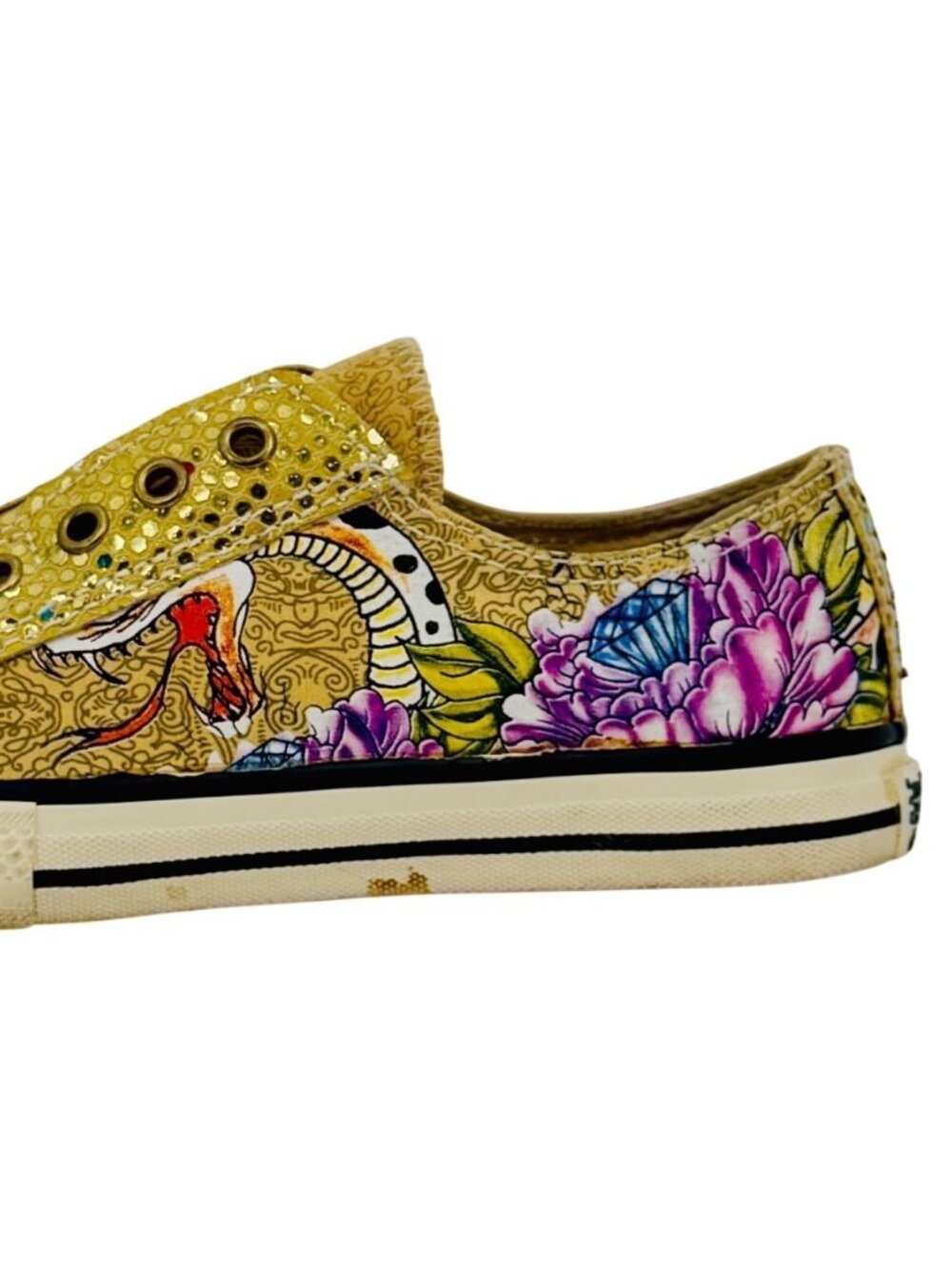 Vtg Y2K Ed Hardy Yellow Canvas Sneakers| McBling Grunge Sleaze Baddie Streetwear - Picture 6 of 16